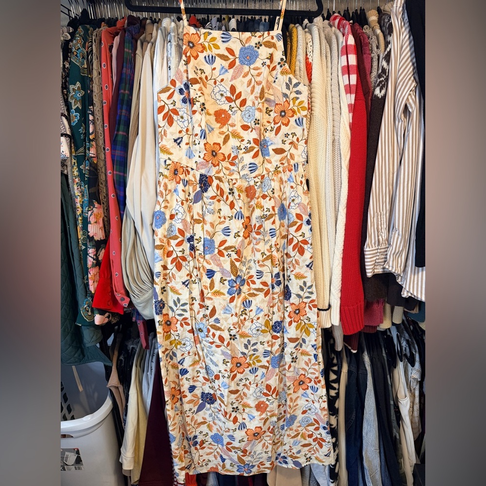Old Navy Floral Midi Dress | Smocked Back | Cream | Medium Tall | Boho | EUC